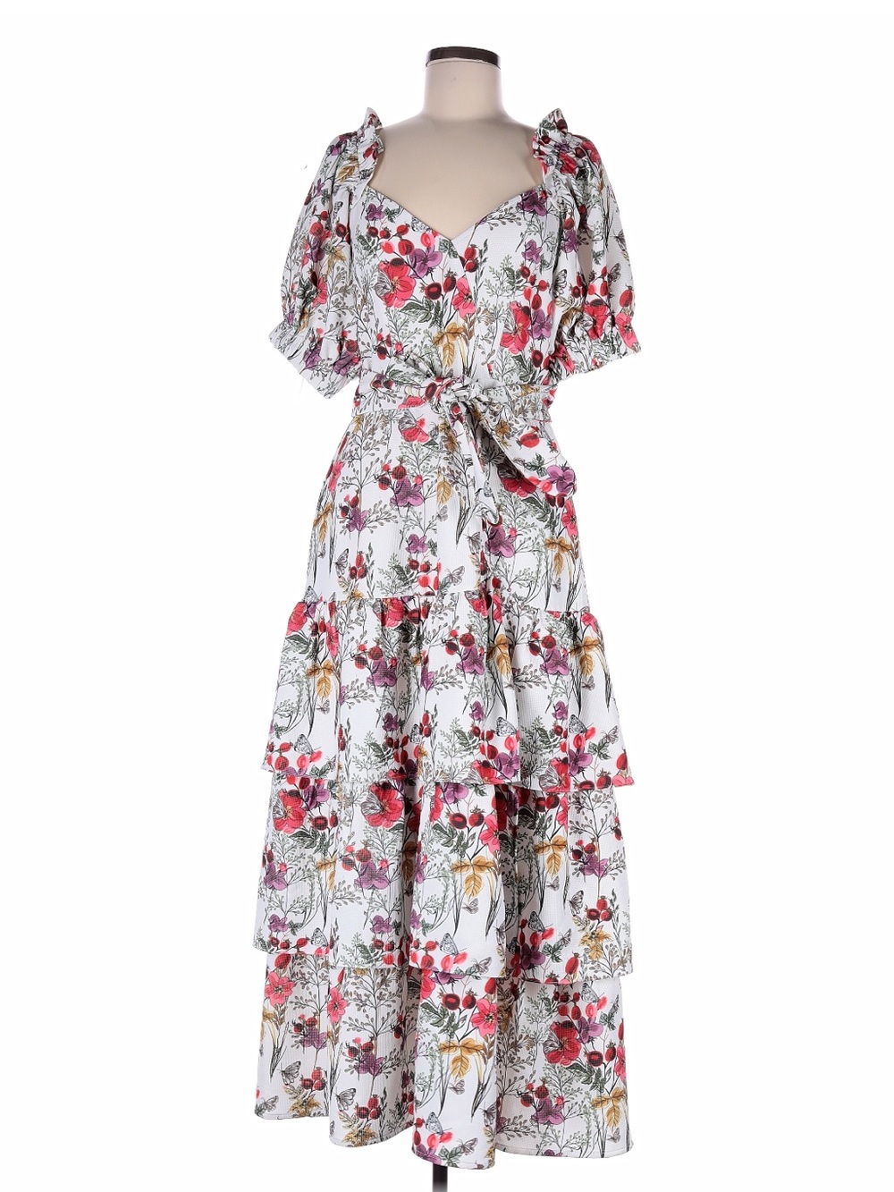 Renata Gasparian Floral Tiered Midi Dress